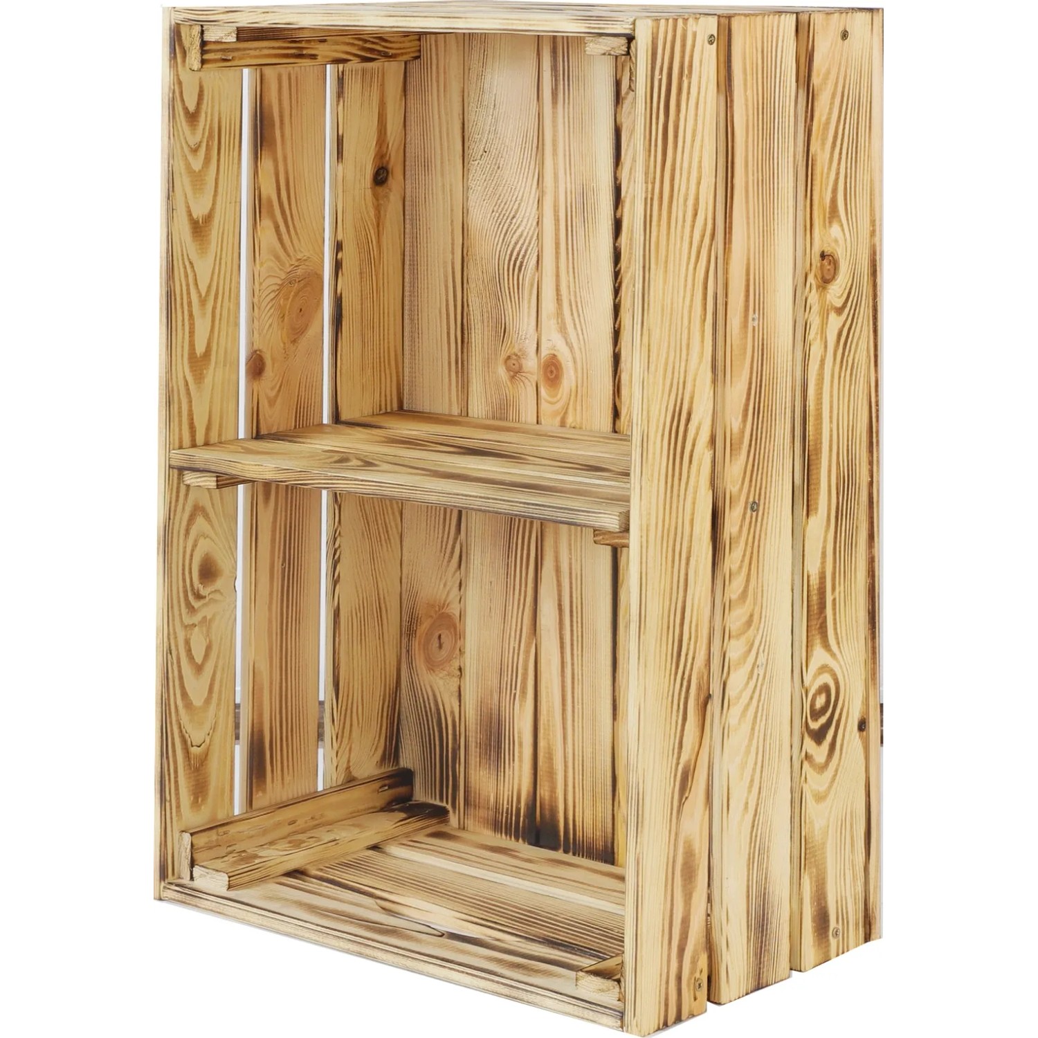 Geflammter Einlegeboden aus FSC®-Holz für Holzkisten, zur variablen Regalgestaltung.