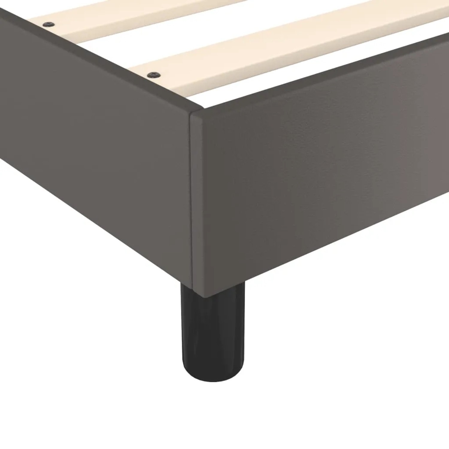 Detailansicht: Graues vidaXL Boxspringbett 140x200 cm mit Kunstlederbezug und schwarzen Füßen.