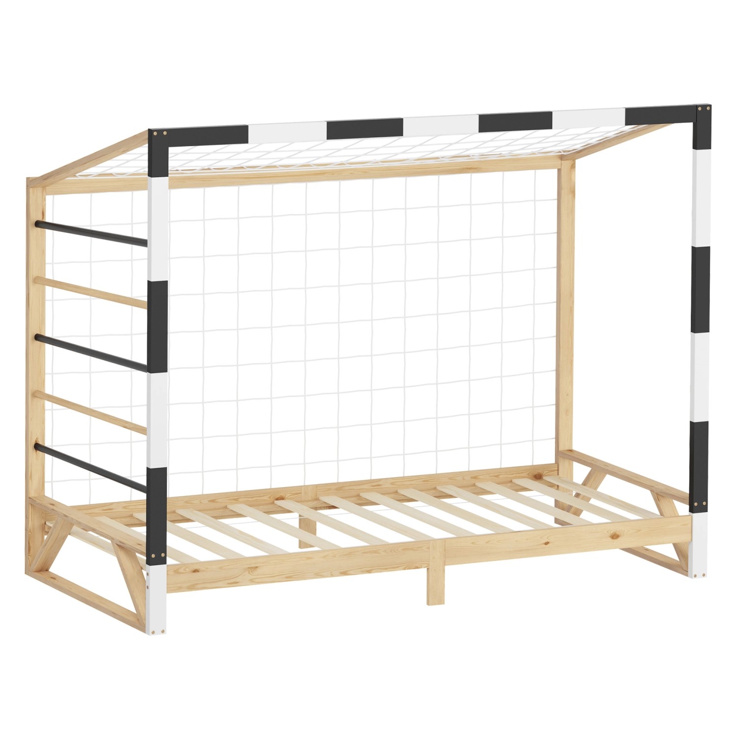 Thumbnail - Ml-Design Kinderbett Fußballtor 90x200 cm Schwarz-Weiß Kiefernholz