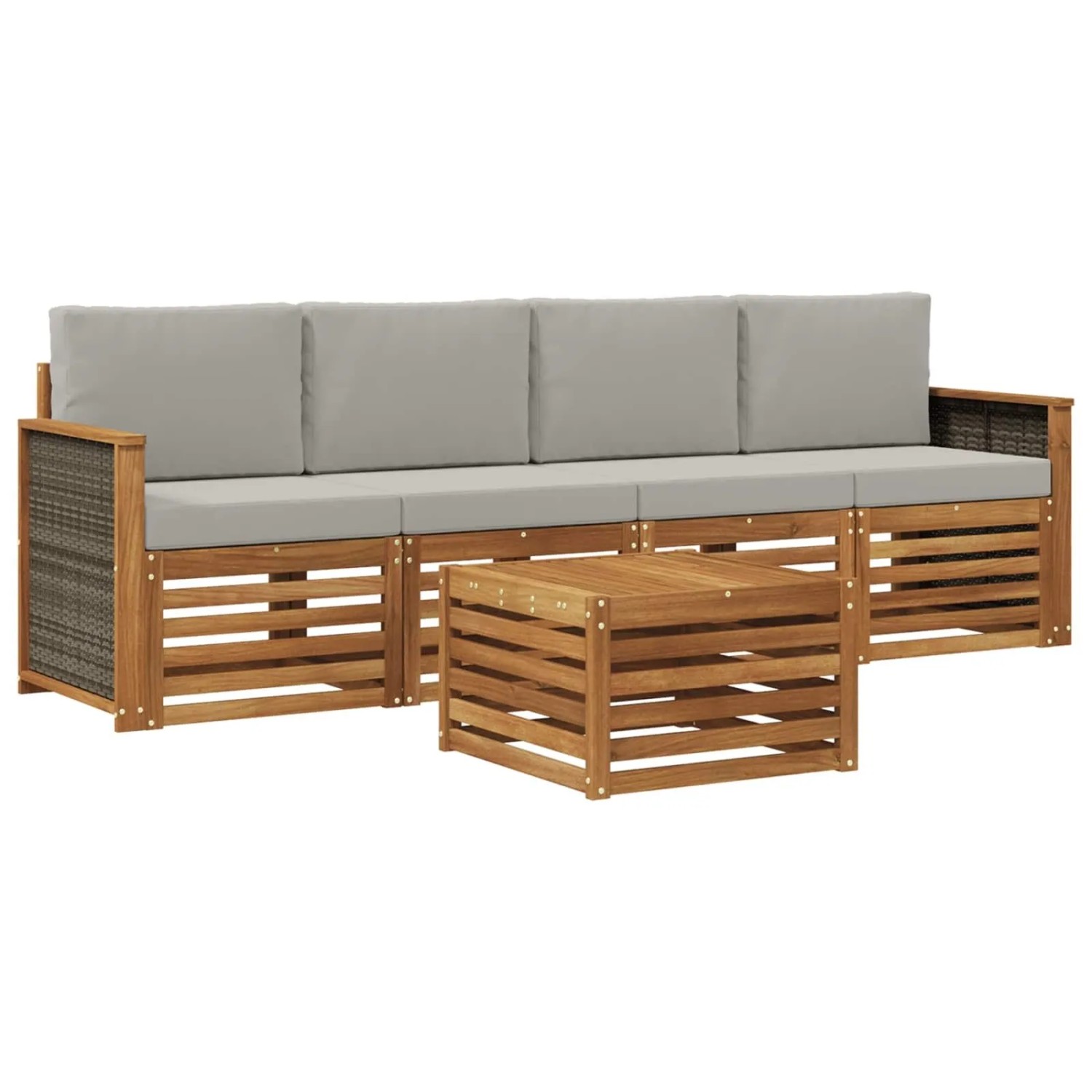 vidaXL Outdoor-Sofagarnitur mit Kissen 5 Stk Natur und Hellgrau 3383987