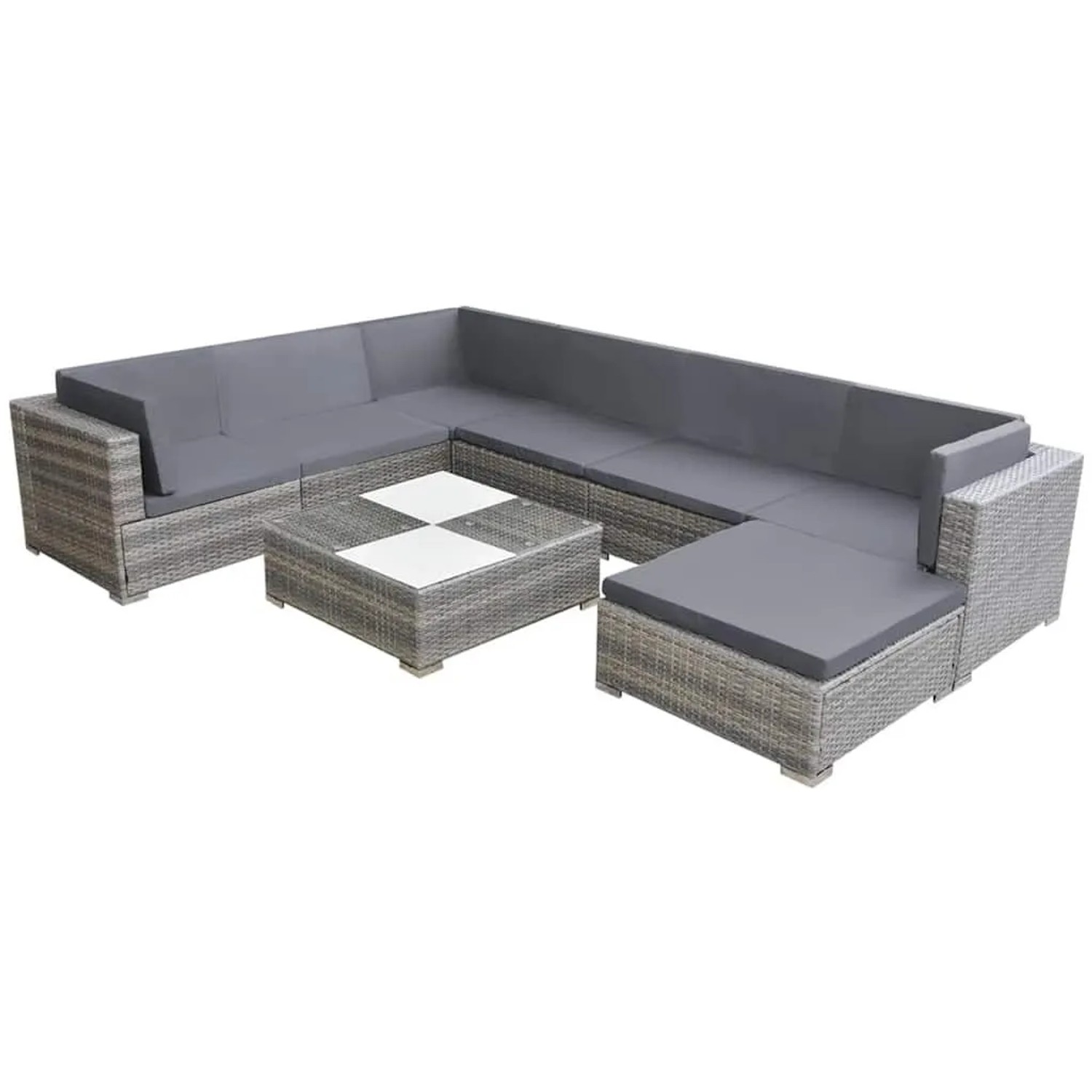 Furnicato Rattan Gartensofagarnitur Grau 3 Ecksofas 3 Mittelstücke 1 Fußstütze 1 Tisch