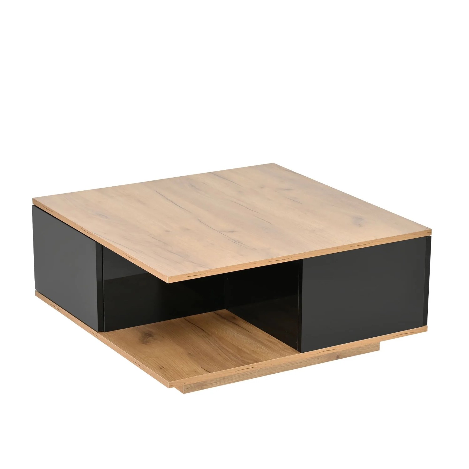 Merax Couchtisch 70x70x31.5cm 3 Schubladen Schwarz