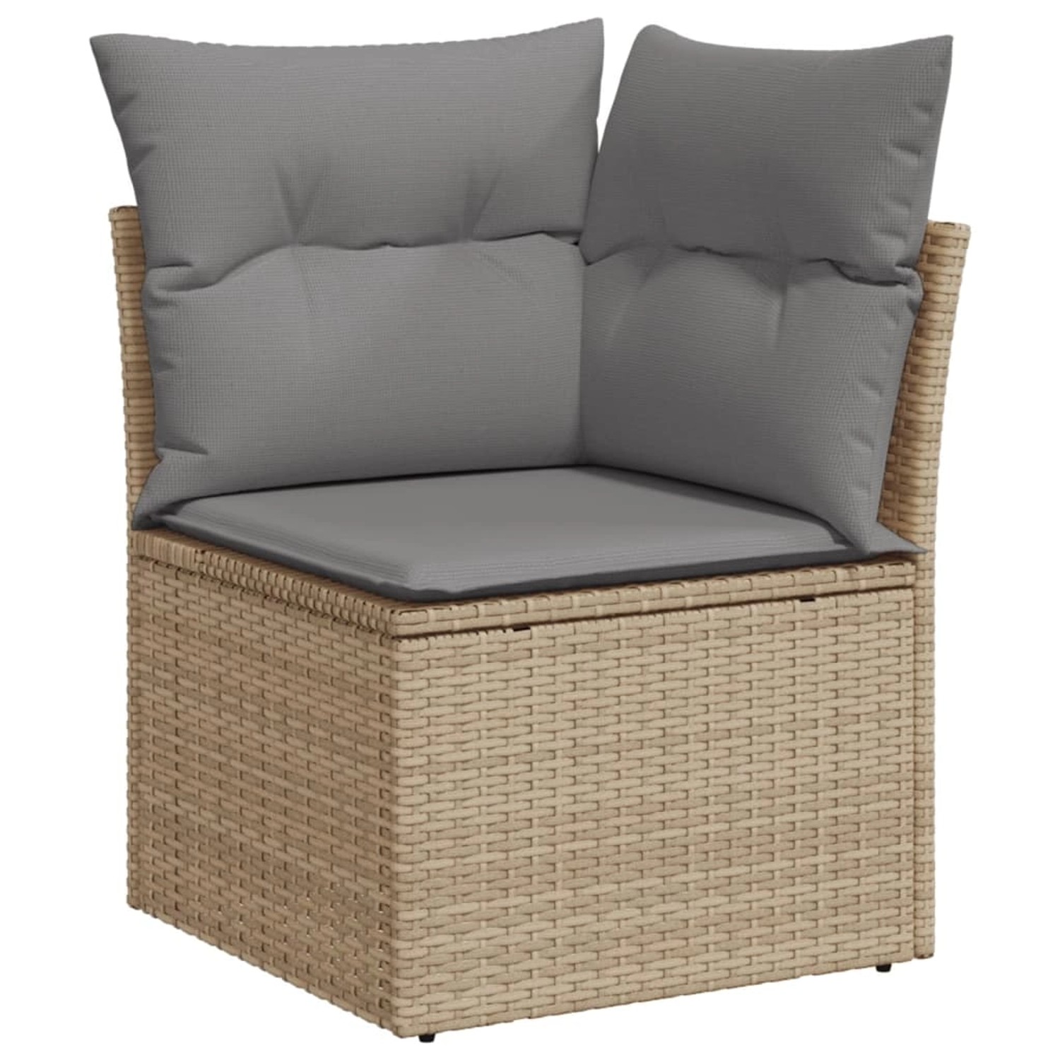 Beiges Garten Ecksofa aus Rattan mit grauen Kissen, Teil der vidaXL 6-tlg. Sofagarnitur.