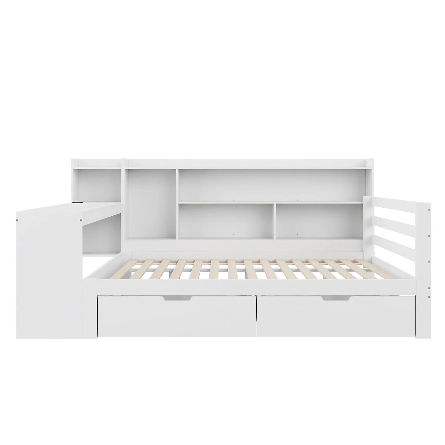 KOMHTOM Schlafsofa 140x200 Cm  Mit Steckdose  Mit 2 Großen Staufächern  Doppelbett Aus Holz  Weiß