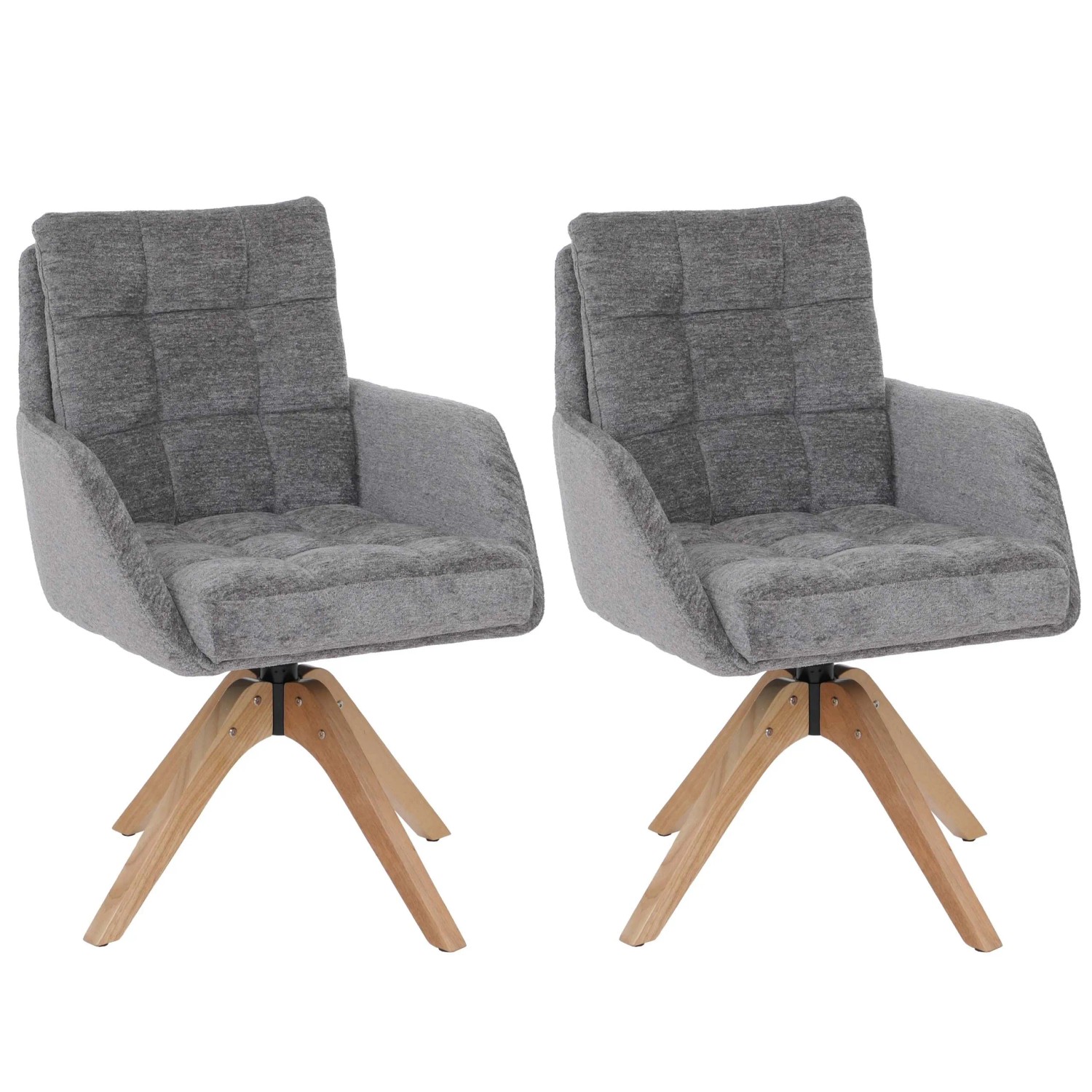 MCW 2er-Set Esszimmerstuhl Q36 Drehbar Stoff Chenille Öko-Tex Holz Grau