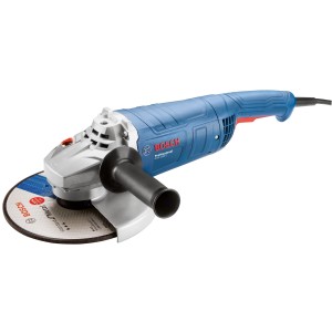 Bosch Professional GWS 2200 P Winkelschleifer mit Schleifscheibe und Zusatzhandgriff.