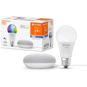 Ledvance Google Home Mini Starterset mit Speaker und RGBW Leuchtmittel.
