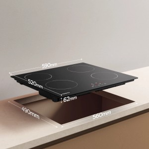 CIARRA Induktionskochfeld mit 4 Zonen, 60 cm, Einbau-Kochfeld mit Maßangaben.