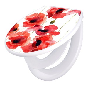 Banjado Familien WC Sitz Mit Absenkautomatik Universeller Klodeckel Mit Kindersitz Hochwertiges Polypropylen Mit Motiv Mohn Aquarell
