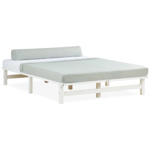 Weißes Palettenbett 140x200 cm aus Kiefernholz mit Lattenrost. Modernes Holzbett für Schlafzimmer.