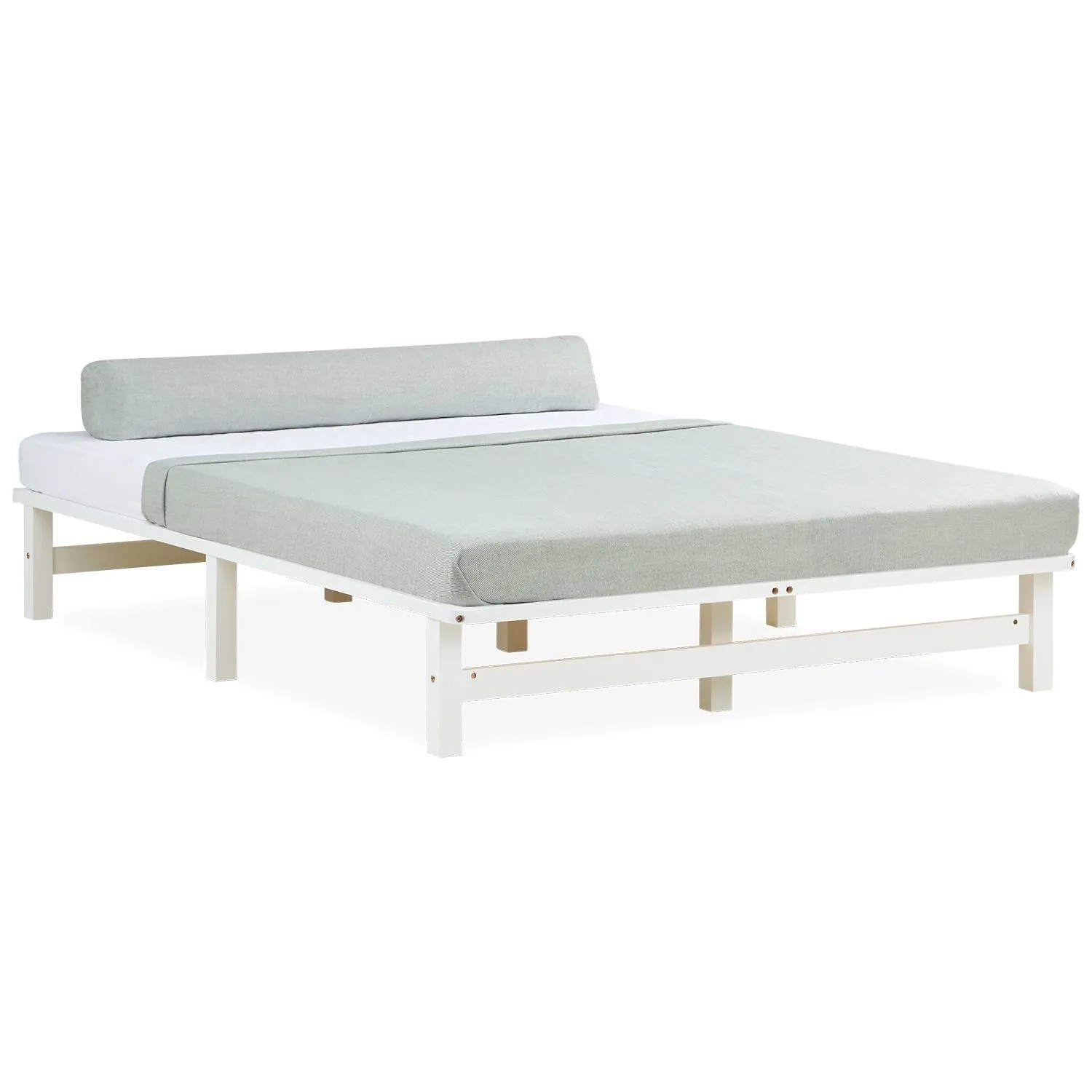 Homestyle4u Palettenbett 140 x 200 cm mit Lattenrost in Weiß 1966