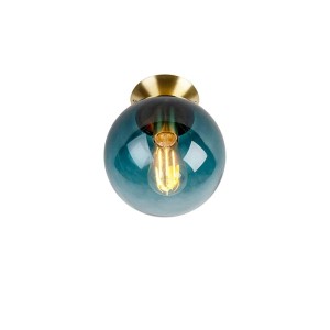 Art Deco Deckenleuchte Pallon mit ozeanblauem Glasschirm und Messingdetails.