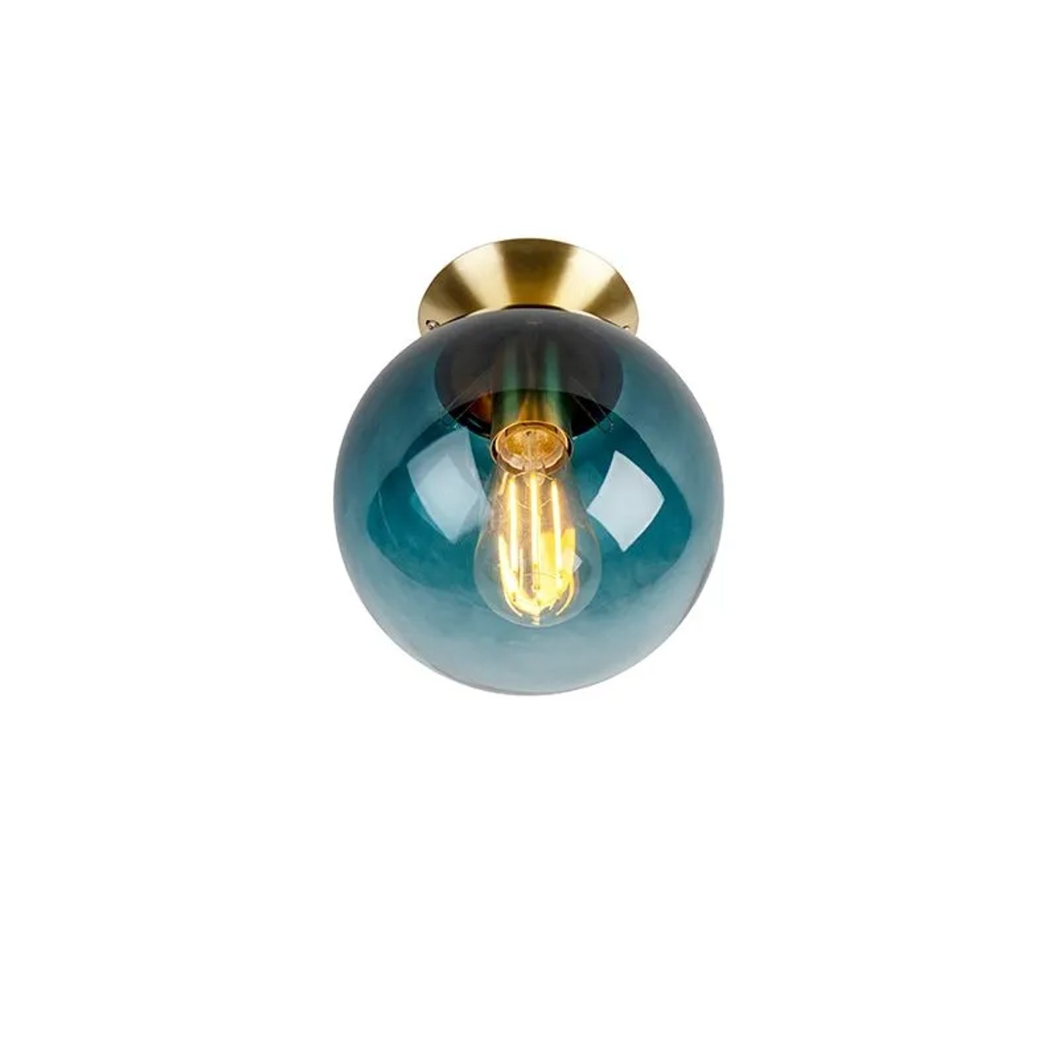 QAZQA Art Deco Deckenleuchte Messing mit ozeanBlauem Glaslampenschirm Pallon