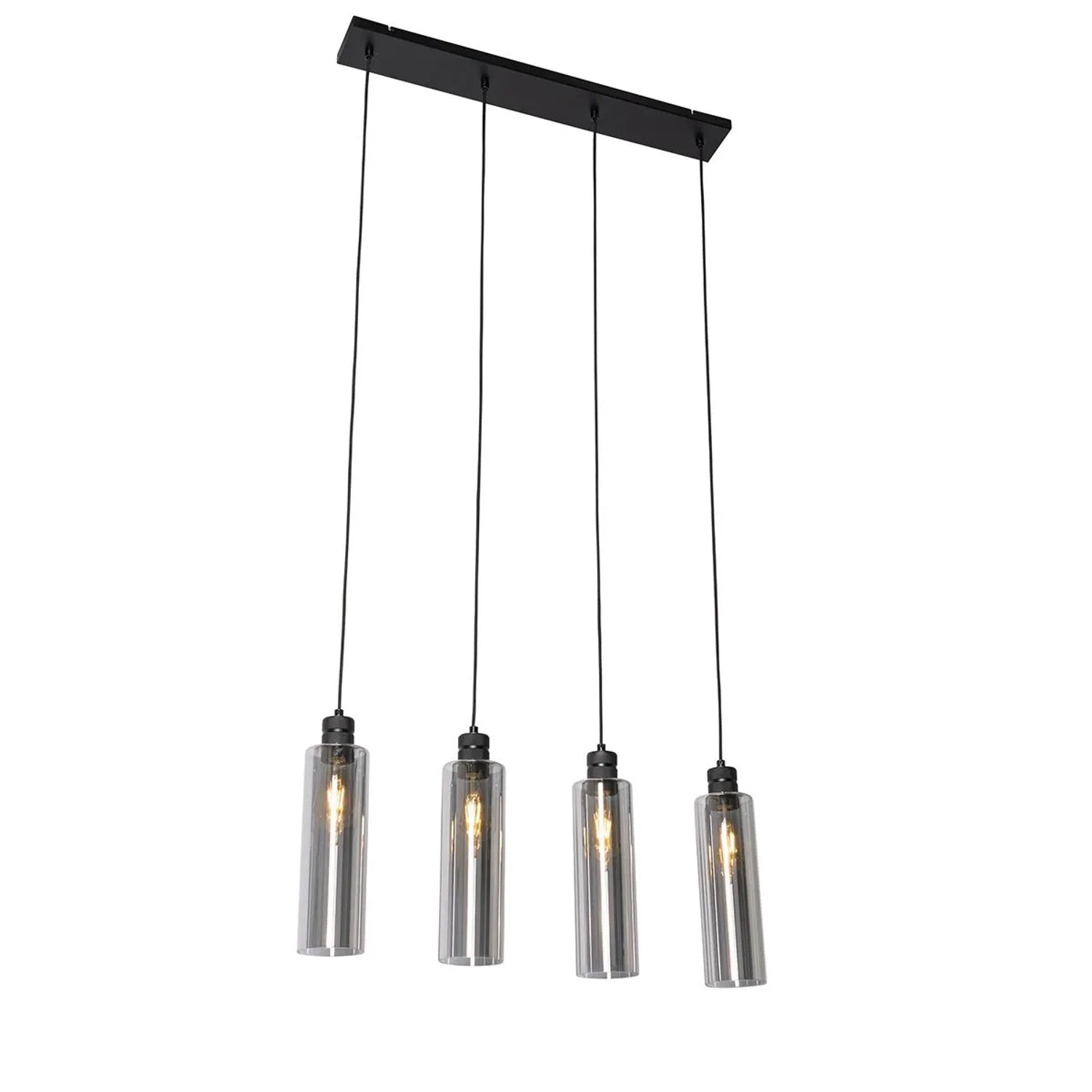 QAZQA Moderne Hängelampe Schwarz mit Rauchglas 4 Flammig Stavelot