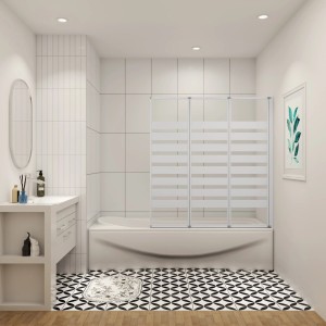 AICA Badewannen Faltwand, 130x140cm, 3-teilig, Elektrophorese Weiß, Rechtsmontage.