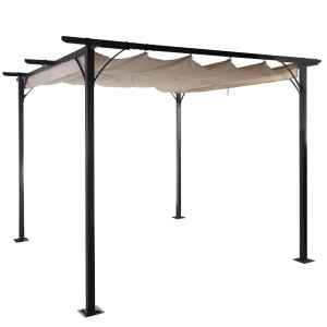 Creme Pergola MCW C42 3,5x3,5m mit Schiebedach für Terrasse oder Garten.