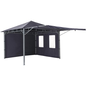 Dunkelblaues Seitenteil-Set Lehua/Waya (2 Stk.) für Pavillons, ein Teil geschlossen, einer mit zwei Fenstern.