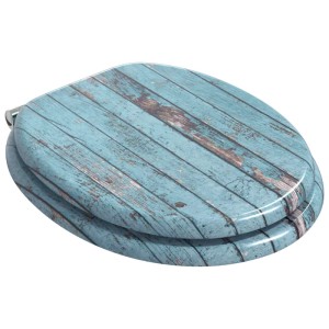 Blauer vidaXL WC-Sitz mit Soft-Close und Holz-Optik aus MDF-Platte, 44x38 cm.