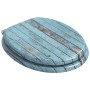 Blauer vidaXL WC-Sitz mit Soft-Close und Holz-Optik aus MDF-Platte, 44x38 cm.