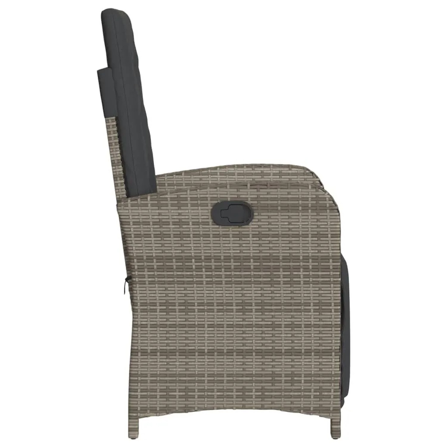 Verstellbarer, grauer vidaXL Gartensessel mit Fußteil aus Polyrattan.