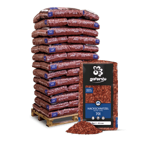 Palette Galamio Holzhackschnitzel Rot, 60l Säcke. Dekormulch für Gartenwege und Beetabdeckung.