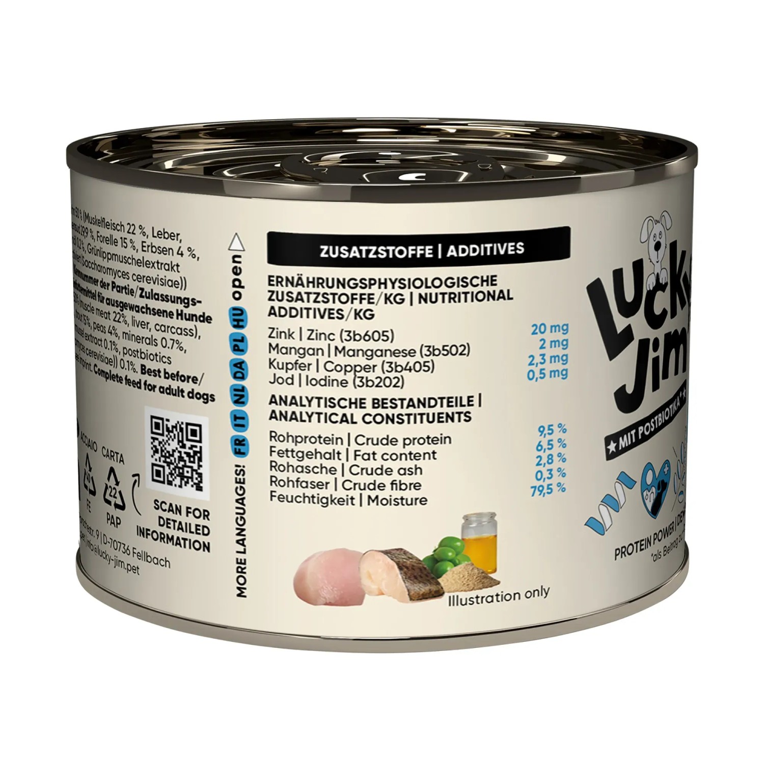 Lucky Jim Hunde-Nassfutter Mini Adult Huhn & Forelle, 200g Dose.