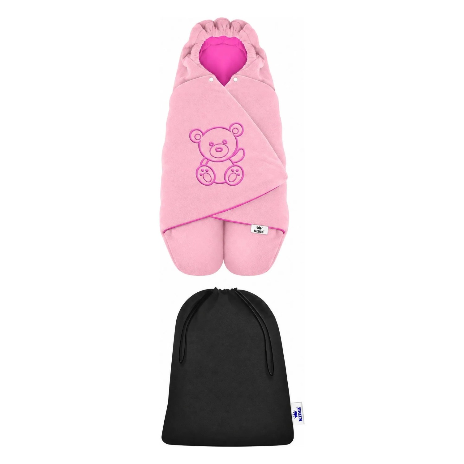 KIDIZ Baby Einschlagdecke mit Kapuze und Tasche Winter Fußsack Rosa Pink