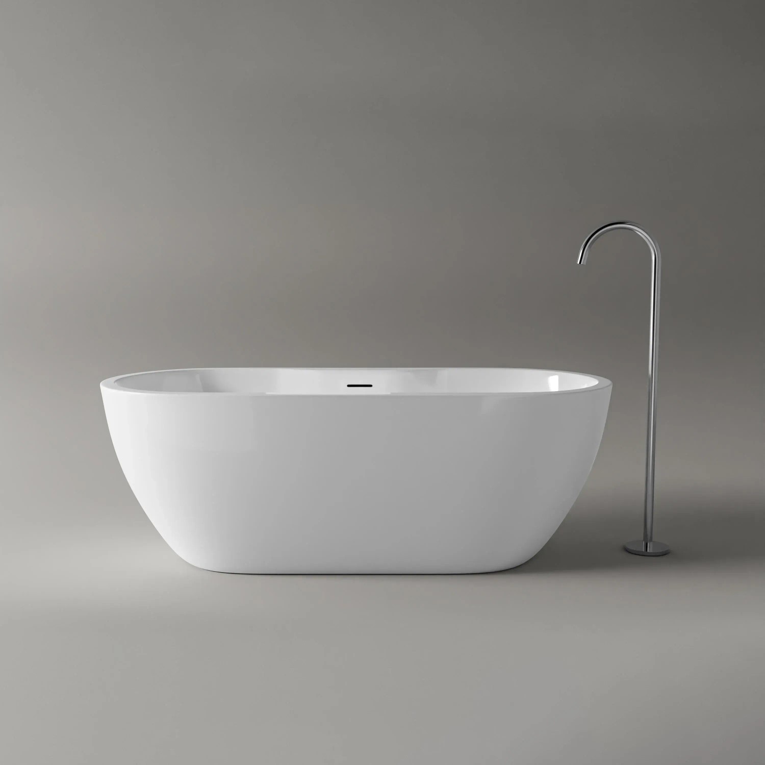 Freistehende, glänzend weiße Badewanne ROMA PLUS 2.0 (165,5x74,5x58 cm) mit Armatur.
