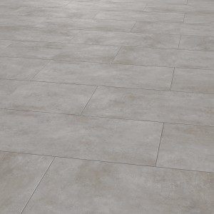 Verlegte, graue Feinsteinzeug Bodenfliesen im Format 59,8x29,8 cm mit matter Oberfläche.