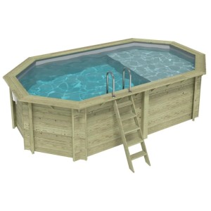 ALTANKA Holzpool Nemo 5,79x3,49 Höhe 1,45 m GRAU mit Liegefläche mit am Beton Verschraubten Stützen BAS7304OSPL2+PLA304