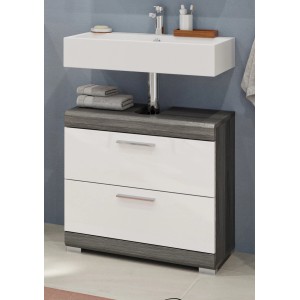 Inn.Furn Waschbeckenunterschrank Weiß Hochglanz Grau 60 cm Shawn