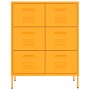 Senfgelber vidaXL Büroschrank aus Stahl mit 6 Schubladen.