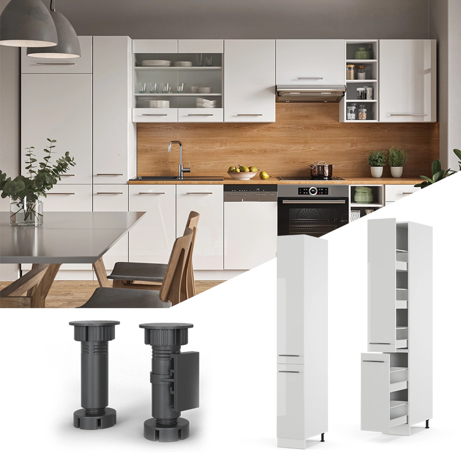 Vicco Apothekerschrank Fame-Line, weiß hochglanz, 30 cm breit. Küchenschrank für Medikamente und Küchenutensilien.