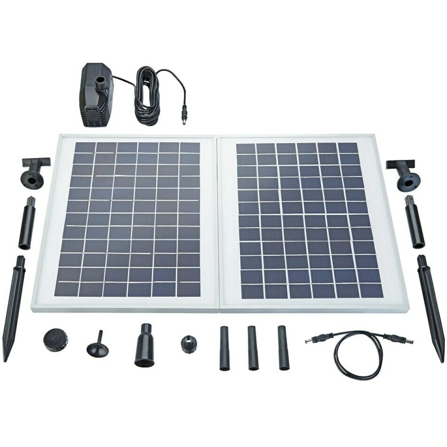 Neptun Solar Teichpumpen Set NSTP O 1600 mit Pumpe, Solarmodulen, Erdspieß und Düsen.