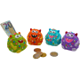 Dekohelden24 4er Set Sparfiguren Sparschwein Spardosen Sparbüchsen Kinderspardosen mit Wiederverschließbarem Gummistopfen L/B/H 6 x 6 x 6 cm_5