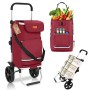 Sekey 3-in-1 Einkaufsroller rot: Faltbarer Trolley mit Kühlfach, als Einkaufswagen, Sackkarre und Umhängetasche nutzbar.
