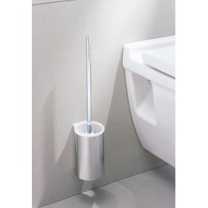 Verchromte Keuco WC-Bürstengarnitur Plan, wandmontiert, mit weißem Einsatz. Eleganter Badhelfer.