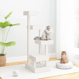 Weißer vidaXL Kratzbaum aus Kiefernholz mit zwei Katzen auf Liegeflächen.