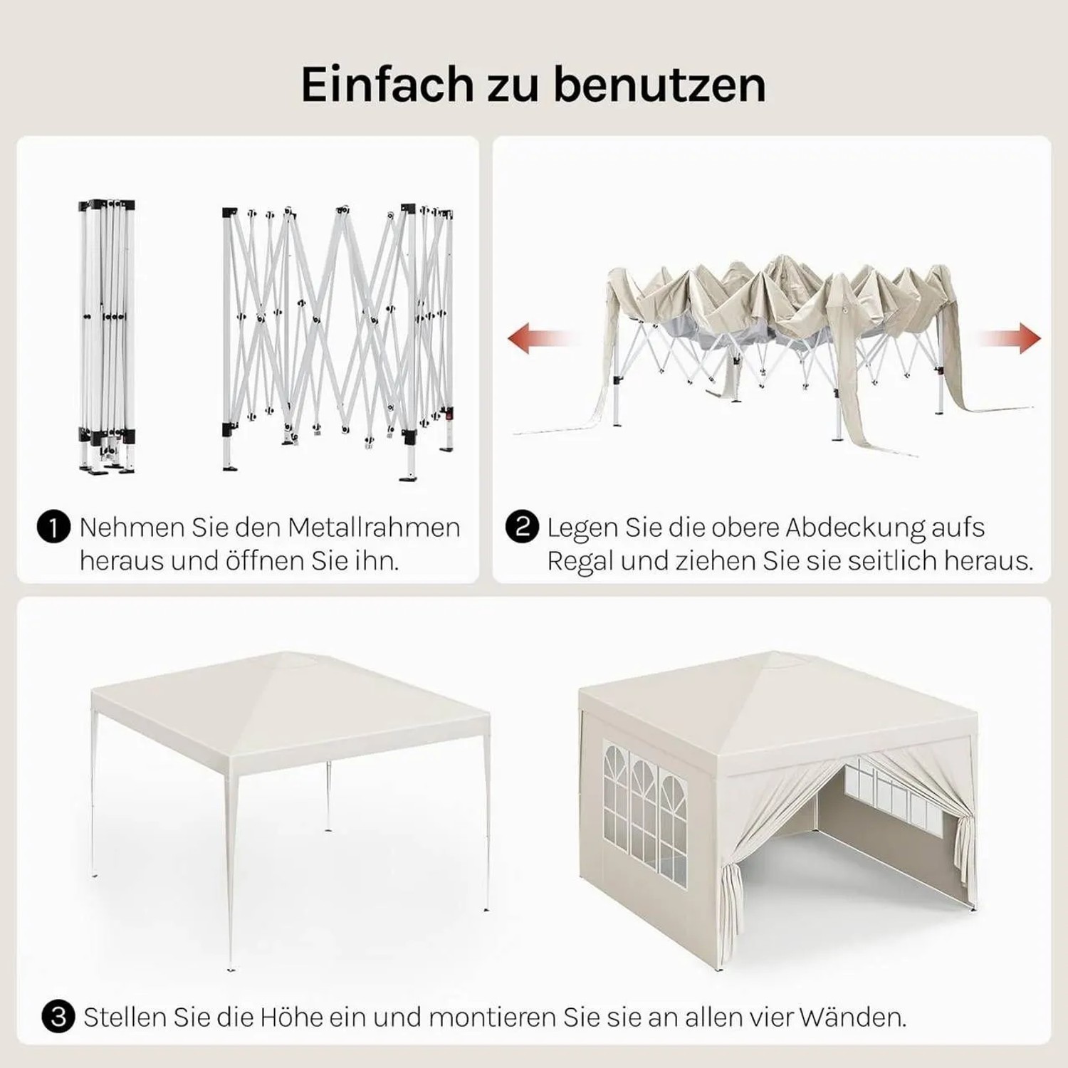 WOLTU Pavillon Pop-Up Wasserdichter Sonnenschutz Pagodenzelt 3x3 m Beige_7