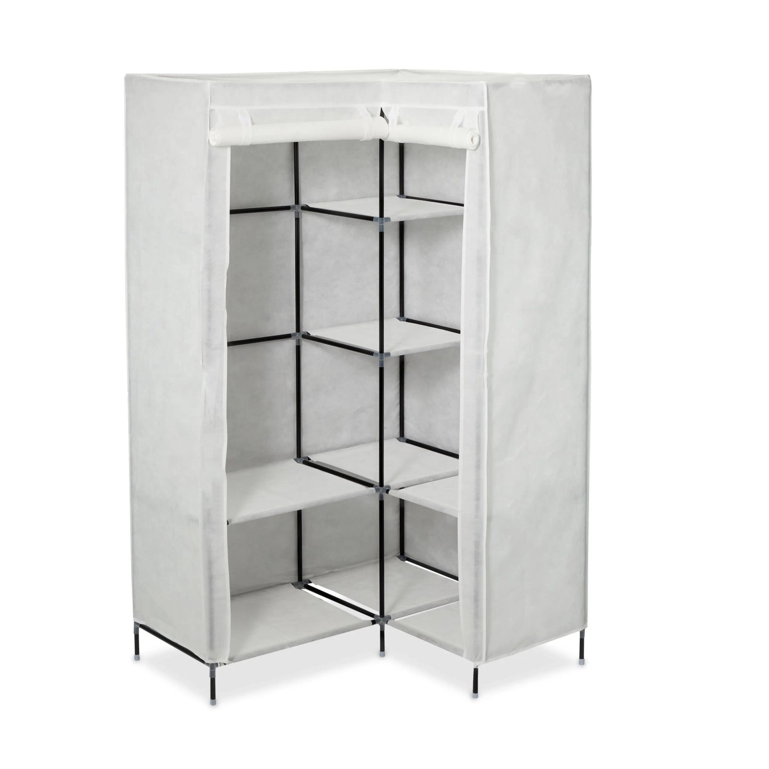 Relaxdays Eckkleiderschrank Stoff Weiß Faltbar 169 cm x 100 cm x 83 cm