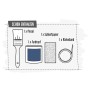CREATE! by OBI DIY Farb-Set Tinte Blau: Pinsel, Farbtopf, Schleifpapier und Klebeband.