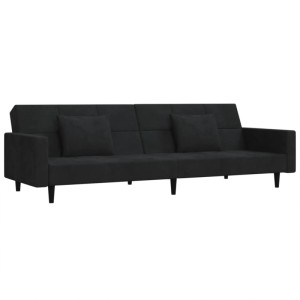 Schwarzes vidaXL Schlafsofa 2-Sitzer aus Samt mit 2 Kissen. Modernes, umwandelbares Sofa für Wohnzimmer.