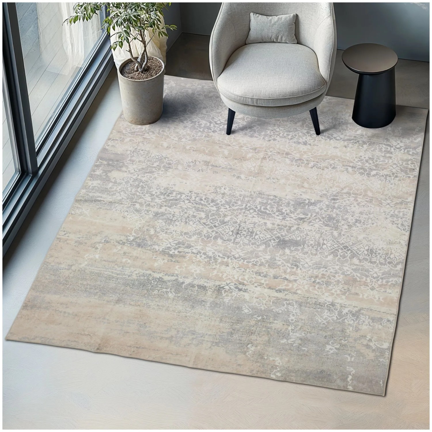 Tectake Vintage Designer Teppich Dalia Verschiedene Größen Used Look  Verwaschenes Muster 200 x 274 cm 274 x 200 x 0 60 cm Beige