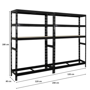 PROREGAL Reifenregal Mega Deal, 2er Set, schwarz, 180x120x40 cm, mit 3 Fachböden. Für bis zu 6 Reifen pro Ebene.
