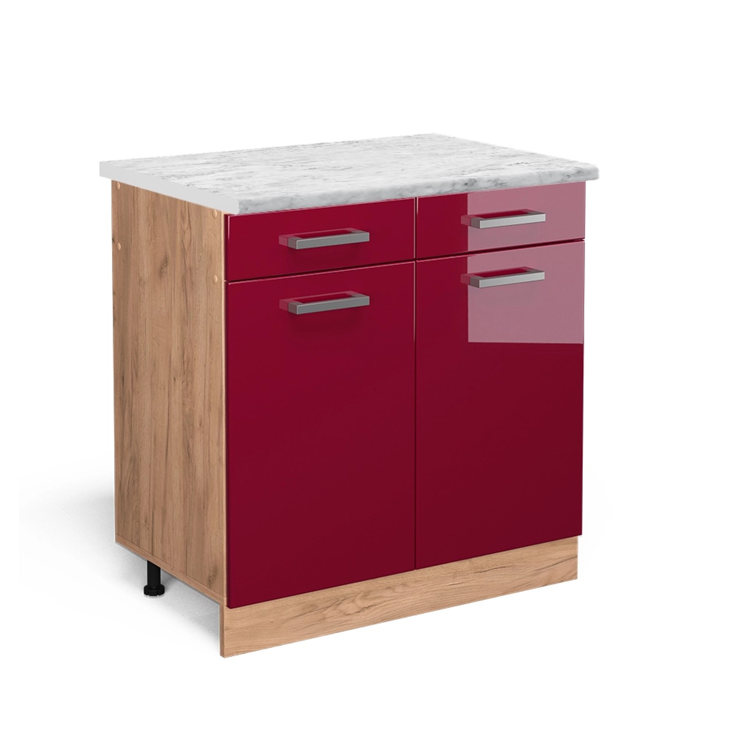 Thumbnail - Vicco Küchenunterschrank R-Line Schubladenschrank für die Küche Bordeaux Hochglanz 80 cm AP Marmor