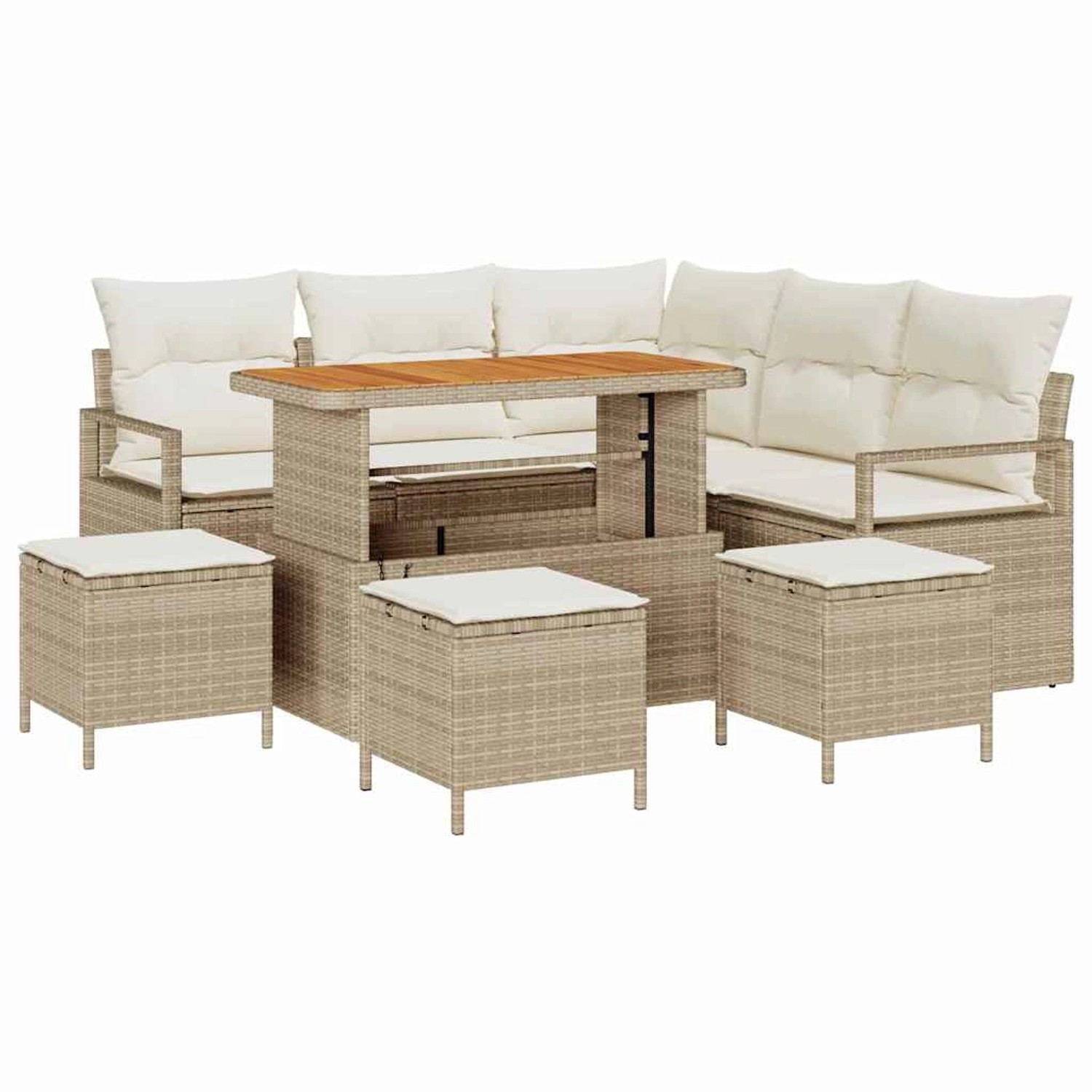 vidaXL Garten-Sofa-Set mit Kissen 9-Tlg Beige Poly Rattan 3362531 günstig online kaufen