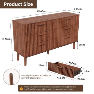 PXloue Kommode Massivholz  mit 6 Schubladen-Sideboard für Wohnzimmer 100x34x73cm