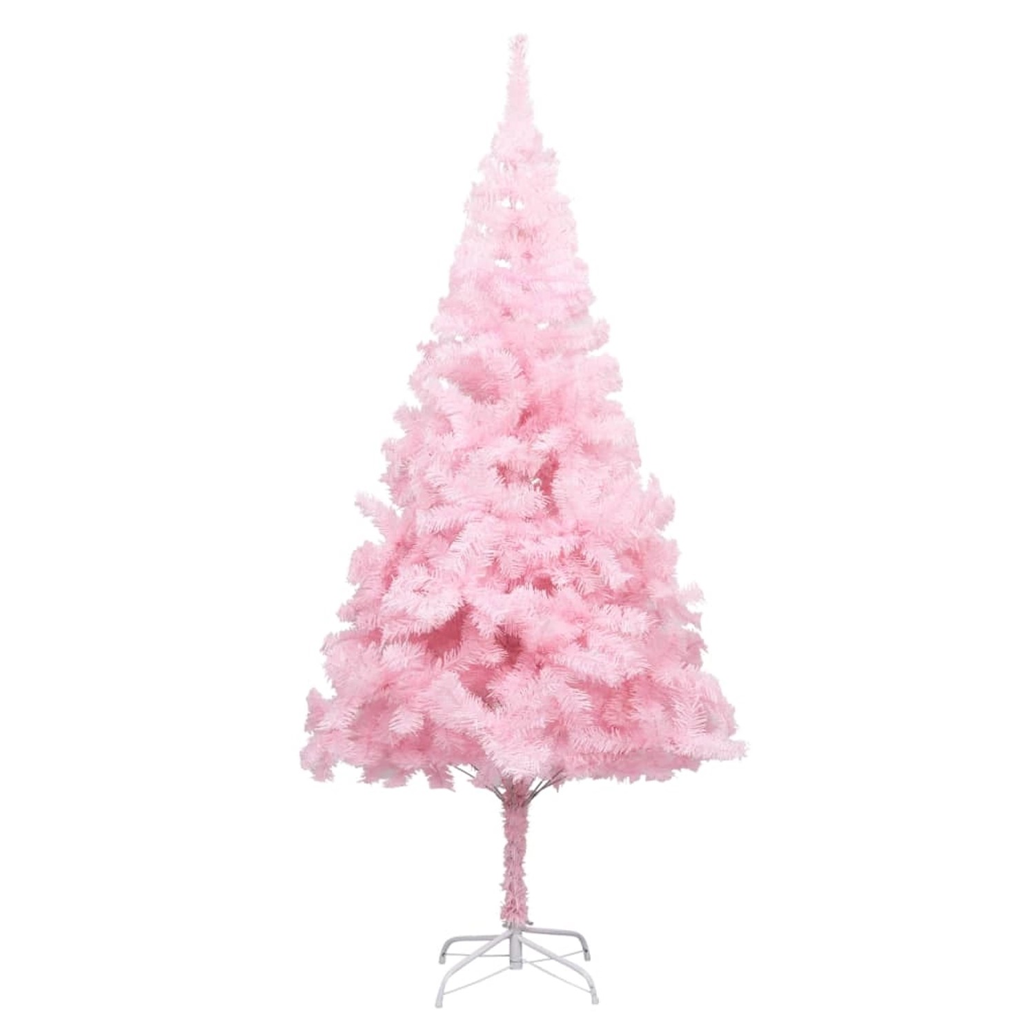 Künstlicher rosa Weihnachtsbaum mit LEDs und Kugeln, 240 cm hoch.