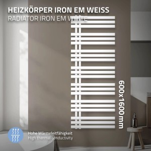 Weißer LuxeBath Iron EM Badheizkörper (600x1600 mm) im modernen Design.