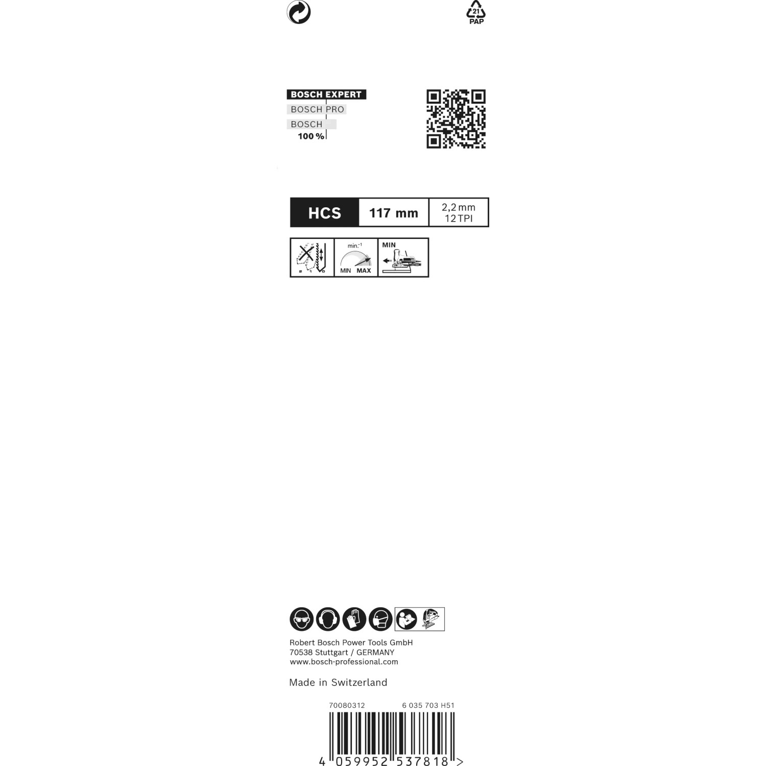 Verpackung der Bosch Expert T308BP Stichsägeblätter für Holz, 3 Stück.